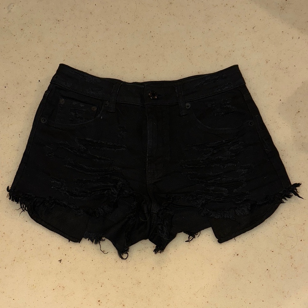 American Eagle Outfitters Black Jean Shorts Distressed Style